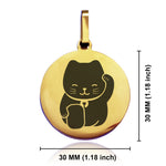 Stainless Steel Maneki Neko Good Luck Charm Round Medallion Keychain