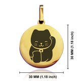 Stainless Steel Maneki Neko Good Luck Charm Round Medallion Keychain