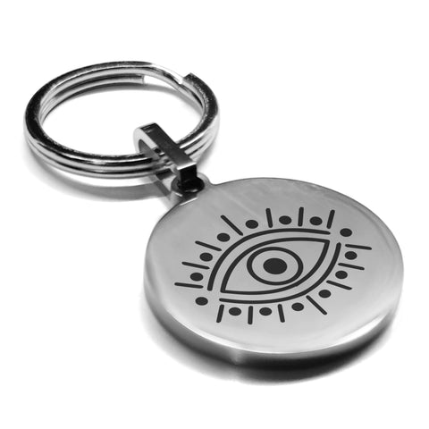 Stainless Steel Nazar Evil Eye Good Luck Charm Round Medallion Keychain