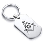 Stainless Steel Masonic Square and Compass Symbol Dog Tag Keychain - Comfort Zone Studios