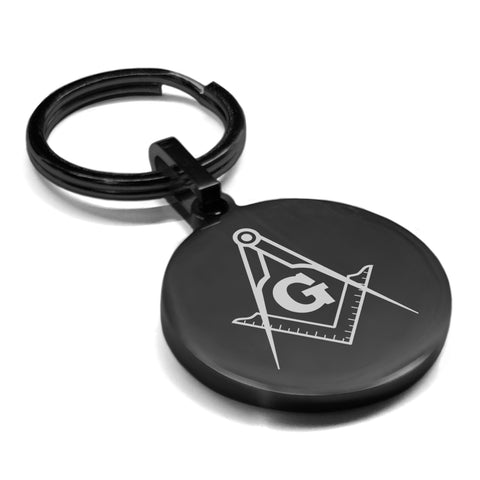 Stainless Steel Masonic Square and Compass Symbol Round Medallion Keychain
