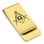 Stainless Steel Masonic Square and Compass Symbol Classic Slim Money Clip