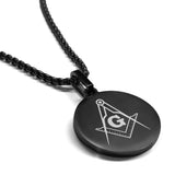 Stainless Steel Masonic Square and Compass Symbol Round Medallion Pendant
