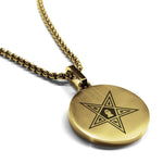 Stainless Steel Masonic Blazing Eastern Star Symbol Round Medallion Pendant
