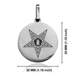 Stainless Steel Masonic Blazing Eastern Star Symbol Round Medallion Keychain
