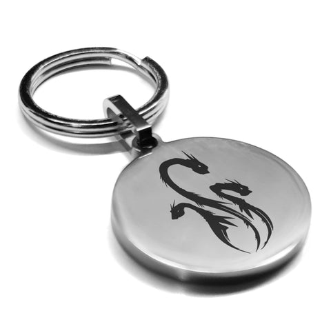 Stainless Steel Mythical Hydra Head Round Medallion Keychain