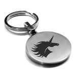 Stainless Steel Mythical Unicorn Head Round Medallion Keychain