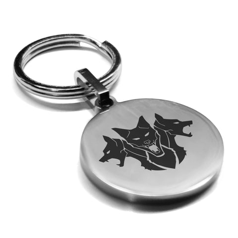 Stainless Steel Mythical Cerberus Head Round Medallion Keychain