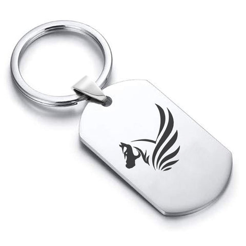 Stainless Steel Mythical Pegasus Head Dog Tag Keychain - Comfort Zone Studios