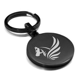 Stainless Steel Mythical Pegasus Head Round Medallion Keychain