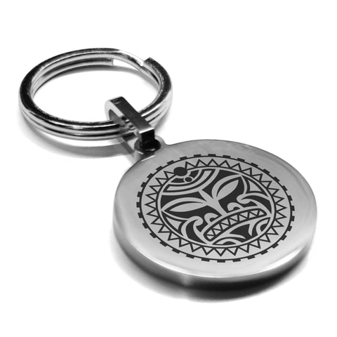 Stainless Steel Sun Maori Symbol Round Medallion Keychain