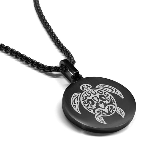 Stainless Steel Turtle Maori Symbol Round Medallion Pendant