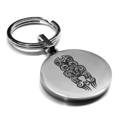 Stainless Steel Taniwha Maori Symbol Round Medallion Keychain