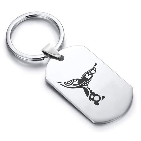 Stainless Steel Whale Tail Maori Symbol Dog Tag Keychain - Comfort Zone Studios