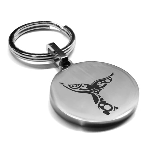 Stainless Steel Whale Tail Maori Symbol Round Medallion Keychain