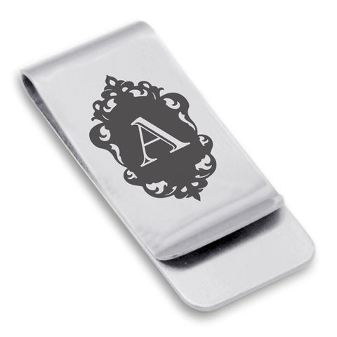 Stainless Steel Royal Crest Alphabet Letter A initial Classic Slim Money Clip