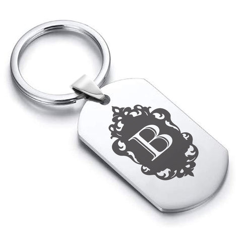 Stainless Steel Royal Crest Alphabet Letter B initial Dog Tag Keychain