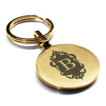 Stainless Steel Royal Crest Alphabet Letter B initial Round Medallion Keychain