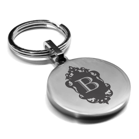 Stainless Steel Royal Crest Alphabet Letter B initial Round Medallion Keychain