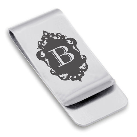 Stainless Steel Royal Crest Alphabet Letter B initial Classic Slim Money Clip