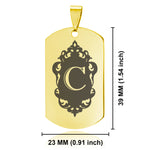Stainless Steel Royal Crest Alphabet Letter C initial Dog Tag Keychain