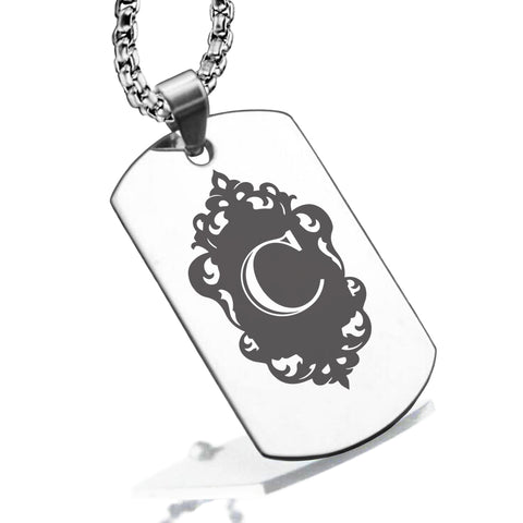 Stainless Steel Royal Crest Alphabet Letter C initial Dog Tag Pendant