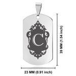Stainless Steel Royal Crest Alphabet Letter C initial Dog Tag Keychain