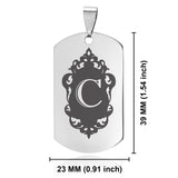 Stainless Steel Royal Crest Alphabet Letter C initial Dog Tag Keychain