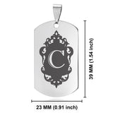 Stainless Steel Royal Crest Alphabet Letter C initial Dog Tag Pendant