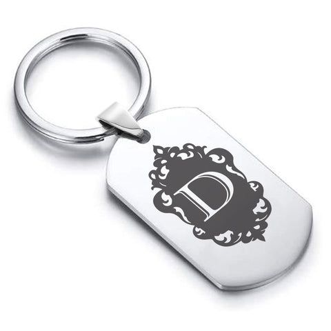 Stainless Steel Royal Crest Alphabet Letter D initial Dog Tag Keychain