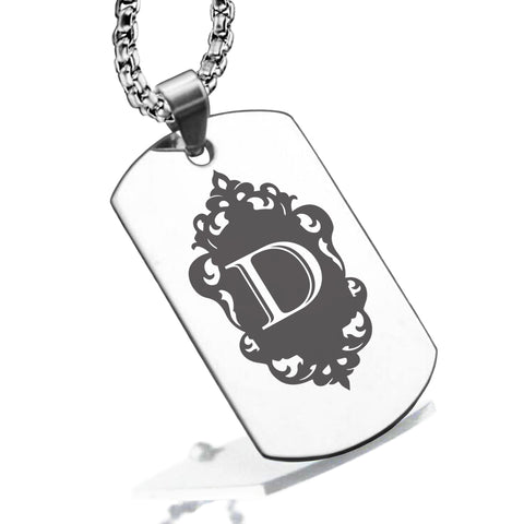 Stainless Steel Royal Crest Alphabet Letter D initial Dog Tag Pendant