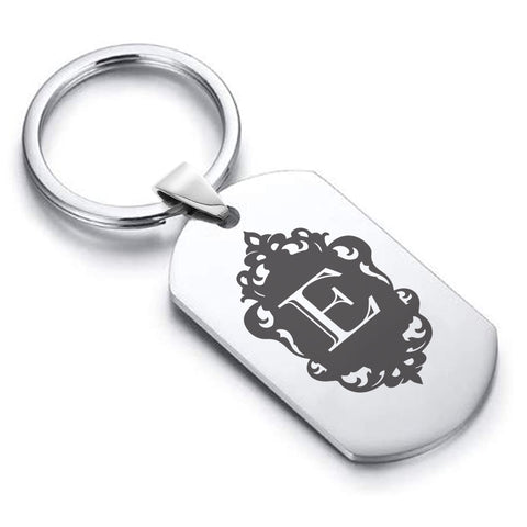 Stainless Steel Royal Crest Alphabet Letter E initial Dog Tag Keychain