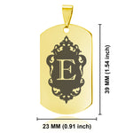 Stainless Steel Royal Crest Alphabet Letter E initial Dog Tag Pendant