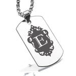 Stainless Steel Royal Crest Alphabet Letter E initial Dog Tag Pendant
