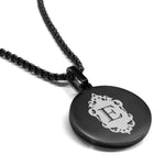 Stainless Steel Royal Crest Alphabet Letter E initial Round Medallion Pendant