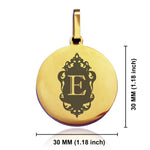 Stainless Steel Royal Crest Alphabet Letter E initial Round Medallion Pendant