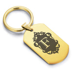 Stainless Steel Royal Crest Alphabet Letter F initial Dog Tag Keychain