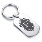 Stainless Steel Royal Crest Alphabet Letter F initial Dog Tag Keychain