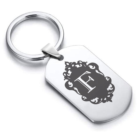 Stainless Steel Royal Crest Alphabet Letter F initial Dog Tag Keychain