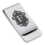 Stainless Steel Royal Crest Alphabet Letter F initial Classic Slim Money Clip