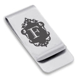 Stainless Steel Royal Crest Alphabet Letter F initial Classic Slim Money Clip