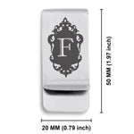 Stainless Steel Royal Crest Alphabet Letter F initial Classic Slim Money Clip