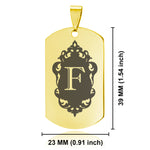 Stainless Steel Royal Crest Alphabet Letter F initial Dog Tag Pendant