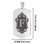 Stainless Steel Royal Crest Alphabet Letter F initial Dog Tag Pendant