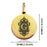 Stainless Steel Royal Crest Alphabet Letter G initial Round Medallion Keychain