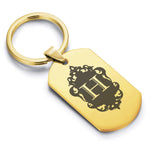 Stainless Steel Royal Crest Alphabet Letter H initial Dog Tag Keychain