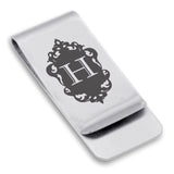 Stainless Steel Royal Crest Alphabet Letter H initial Classic Slim Money Clip