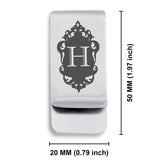Stainless Steel Royal Crest Alphabet Letter H initial Classic Slim Money Clip