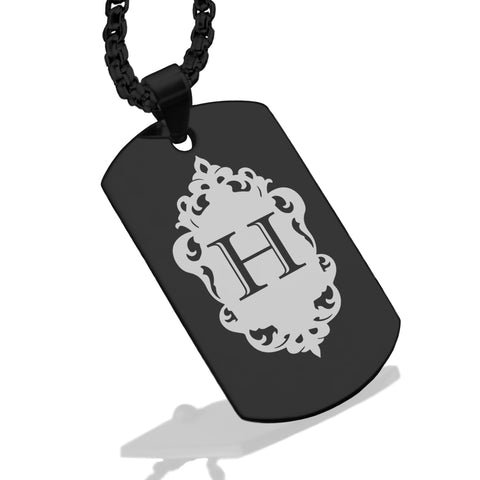 Stainless Steel Royal Crest Alphabet Letter H initial Dog Tag Pendant