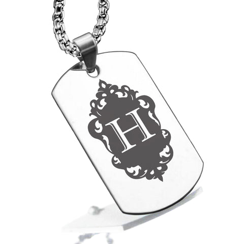 Stainless Steel Royal Crest Alphabet Letter H initial Dog Tag Pendant